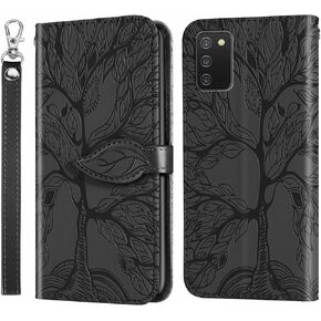 for Samsung Galaxy A03S Wallet Case, Embossed Tree Premium PU Leather [Kickstand] [Card Slots] [Wrist Strap] [6.5 inch] Phone Cover for Samsung A03S (B1-Black) in Saudi Arabia