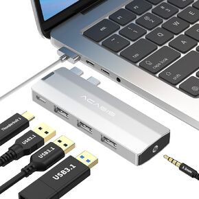 USB C Hub Adapter for MacBook Pro/Air M1 M2 13" 14" 15" 16" 2022-2019,ACASIS 5 in 1 MacBook Pro Accessories with 10Gbps 3*USB 3.1/ 100W Thunderbolt 3 PD Charing/ 3.5 Audio mic