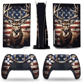 American Flag Deer 5 Skin Console and Controller Accessories Cover Skins Anime Vinyl Cover Sticker Full Set for 5 Disc Edition