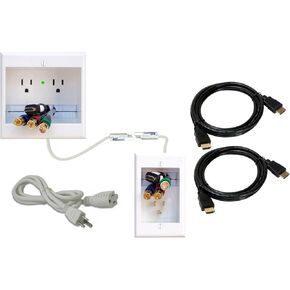 Two-CK-H2 Dual Outlet Recessed in-Wall Cable Management System and Two 10-Foot High-Speed HDMI Cables (Latest Standard) Bundle