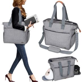 LUXJA Breast Pump Tote with Pockets for Laptop and Cooler Bag, Breast Pump Bag for Working Mothers (Fits Most Major Breast Pump), Gray