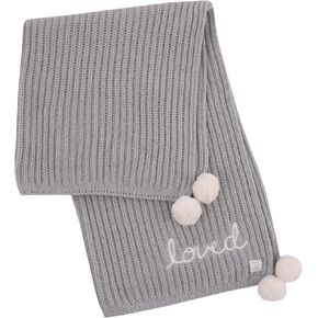 NOJO Loved Gray Chenille Super Soft Pom Pom Baby Blanket with Embroidery