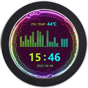 waveshare 2.8inch CPU/GPU Cooler Round LCD Display, AIO Computer Temp Monitor for Water Cooling Systems, PC Sensor Panel for PC Computer Accessories in Side Prebuilt Gaming PC Parts, Black