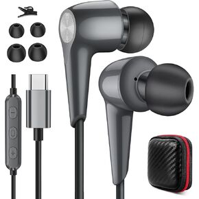سماعات أذن سلكية USB C لأجهزة Android iPhone 15 Pro Plus Galaxy Z Flip Fold 6 S24 Ultra S23 S21 A35 سماعات أذن من النوع C مع ميكروفونات للتحكم في مستوى الصوت في سماعة الأذن لجهاز iPad 10 Pro Air Pixel 8 7