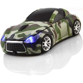 FIRSTMEMORY Wireless Car Mouse 2.4GHz Sport Race Car Shape Mouse Optical Mouse Camouflage Cordless Computer Mice 1600 DPI for Computer PC Laptop Desktop (Green Camo)