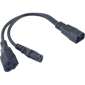 1ft C14 to C13+NEMA 5-15R Y Splitter Power Plug Cord Single C14 Male to C13+Nema 5-15R Female Splitter Adapter Cable Cord