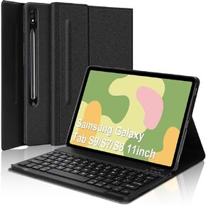 Samsung Galaxy Tab S9 2023/S8 2022/S7 2020 11 inch Keyboard Case, Protective Folio Stand Cover with S Pen Holder, Slim Smart Case with Multi-use Bluetooth Keyboard for Galaxy 11" Tablet - Black