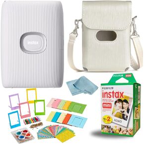 طابعة Fujifilm Instax Mini Link 2 للهواتف الذكية - تتضمن 20 ورقة فيلم Fuji Instax Mini، وحقيبة حمل BluebirdSales، وقطعة قماش تنظيف من الألياف الدقيقة - مثالية لعشاق التصوير الفوتوغرافي (أبيض صلصال)