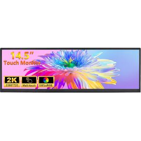 14.5 Inch Touchscreen Monitor 2K 2560x720 Bar IPS Display DIY Kits Secondary Screen HDMI Type-C Input Build-in Speakers PC Case CPU GPU RAM Temperature Speed Monitoring