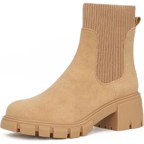 حذاء نسائي من Getmorebeauty بطول الكاحل ونعل العروة وكعب مكتنز سهل الارتداء ومطاط بمقدمة مستديرة من الجلد السويدي in Kuwait