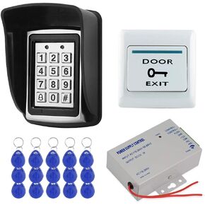 HFeng DIY RFID Access Control System Kit for Home Outdoor Waterproof Cover + RFID Keypad + DC12V 3A Power Supply + Door Exit Button + 15pcs EM4100 Key Cards (without Lock)
