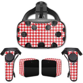 MightySkins Skin Compatible with HTC Vive – Red Houndstooth | Protective, Durable, and Unique Vinyl Decal wrap Cover | Easy to Apply, Remove, and Change Styles | Made in The USA