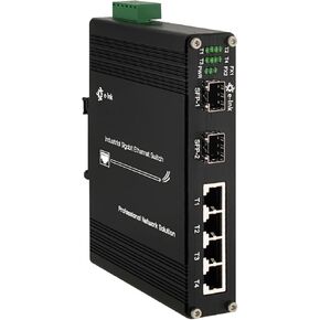 Industrial 14-Port PoE Switch Support 4-Port 1G SFP and 2-Port 10G SFP+, Hardened Gigabit 8-Port RJ45 10/100/1000Mbps 802.3at PoE Unmanaged Ethernet Fiber Switch DIN Rail Mount