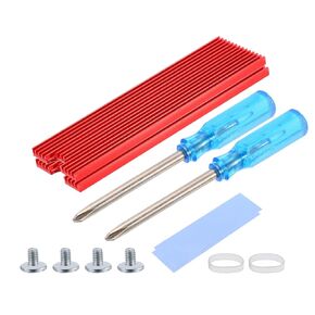 uxcell 2 Pack M.2 2280 SSD Heatsink مع وسادات حرارية من السيليكون، مفك براغي، براغي، شريط حلقة سيليكون، 77 × 22 × 3 مم، أحمر
