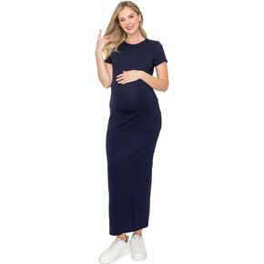 My Bump Women's Pregnancy Cap Sleeve Casual Comfortable Long Maternity Dress