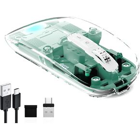 Wireless Transparent Mouse for Computer,Bluetooth Mouse Rechargeale,Power Display,DPI,Shortcut,Tri-mode Bluetooth5.1(BT1+BT2) + 2.4GHz 2in1 Receiver(USB+USB-C)-Compatible with TypeC&USB Port Devices