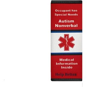 Autism Nonverbal Help Belt 6" Child Size Medical Alert Seat Belt Cover with Inside Pocket, Medical Form and Online Fillable Forms