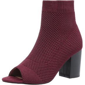 Peep Toe Booties for Women Knit Open Toe Chunky Block Heels Breathable Sock Boots Fashion Heeled Sandals US5-11