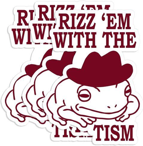 مجموعة من 3 قطع - ملصق Rizz 'Em مع ملصق Tism مضحك Meme Frog ملصق كاوبوي ضفدع 2 بوصة مساعد مائي، ملصق فينيل مقاوم للماء للكمبيوتر المحمول، زجاجة مياه، قبعة صلبة، خوذة، سيارة، هاتف (2 بوصة) in Kuwait