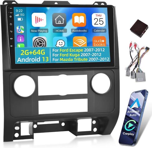 [2+64G] راديو سيارة NHOPEEW لسيارة Ford Escape Kuga Mazda Tribute 2007-2012 - Carplay اللاسلكي وAndroid Auto - شاشة لمس 9 بوصة ستيريو Android للسيارة مع واجهة مستخدم متعددة/GPS/WiFi + كاميرا احتياطية AHD in Saudi Arabia