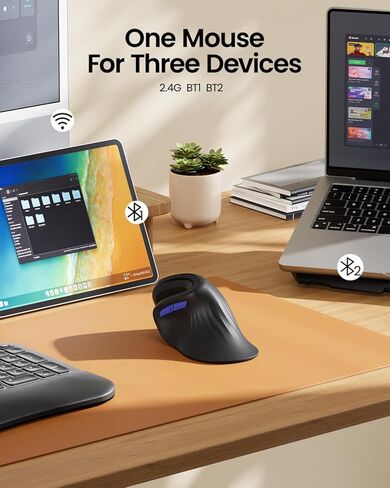 ProtoArc Ergonomic Mouse, EM11 NL Wireless Vertical Mouse, Rechargeable Optical Mice with Multi-Device (Bluetooth + Bluetooth + USB Connection), 3 Adjustable DPI for Computer Mac Windows Purple Button in Saudi Arabia