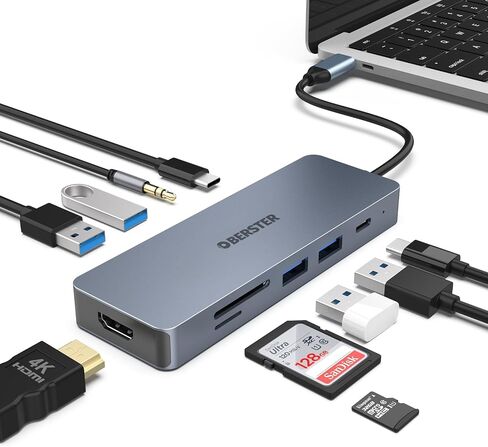 موزع USB C من OBERSTER، محول 10 في 1 مع HDMI 4K، PD 100W، قارئ بطاقة TF، متوافق مع Mac Pro/Air، Surface Pro 8، والمزيد in Saudi Arabia