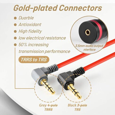 محول Sound Harbour TRS إلى TRRS، كابل توصيل 3.5 مم، 1/8 ميكروفون محول صوت كابلات تصحيح ملفوفة متوازنة سلك ميكروفون مباشر متوافق مع هواتف iPhone Android الذكية (أحمر) in Kuwait