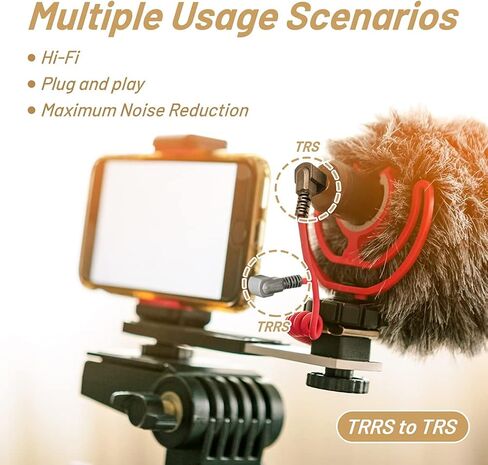 محول Sound Harbour TRS إلى TRRS، كابل توصيل 3.5 مم، 1/8 ميكروفون محول صوت كابلات تصحيح ملفوفة متوازنة سلك ميكروفون مباشر متوافق مع هواتف iPhone Android الذكية (أحمر) in Kuwait