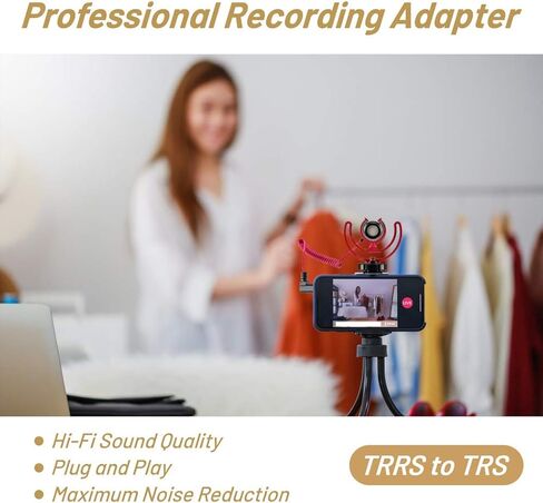 محول Sound Harbour TRS إلى TRRS، كابل توصيل 3.5 مم، 1/8 ميكروفون محول صوت كابلات تصحيح ملفوفة متوازنة سلك ميكروفون مباشر متوافق مع هواتف iPhone Android الذكية (أحمر) in Kuwait