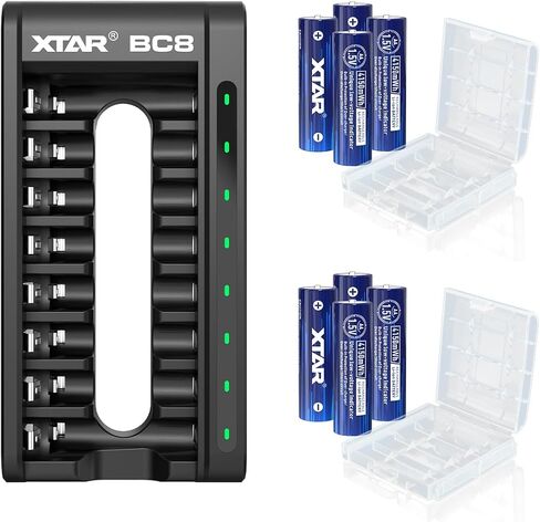 بطاريات XTAR قابلة لإعادة الشحن مع شاحن بطارية XTAR 1.5V 4150mWh aa مع شاحن BC8 1.2V 1.5V aa aaa (BC8 + 8pcs 1.5V AA 4150mWh) in Kuwait