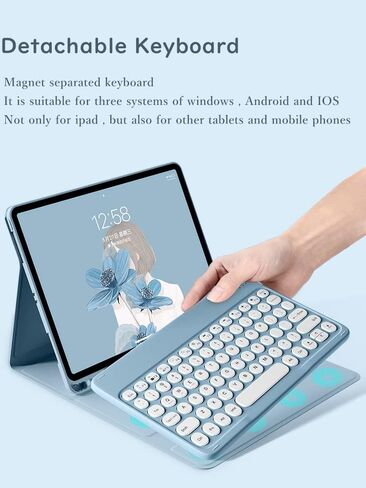 Keyboard Case for Galaxy Tab A8 10.5 inch 2022 Model SM-X200/X205/X207 Cute Round Key Color Keyboard Wireless Detachable BT Keyboard Cover (MistyBlue) in Kuwait