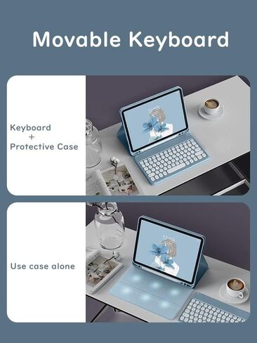 Keyboard Case for Galaxy Tab A8 10.5 inch 2022 Model SM-X200/X205/X207 Cute Round Key Color Keyboard Wireless Detachable BT Keyboard Cover (MistyBlue) in Kuwait