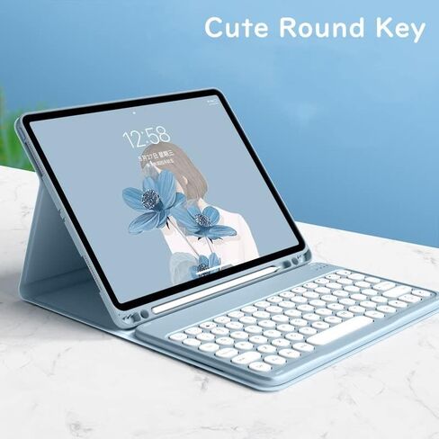 Keyboard Case for Galaxy Tab A8 10.5 inch 2022 Model SM-X200/X205/X207 Cute Round Key Color Keyboard Wireless Detachable BT Keyboard Cover (MistyBlue) in Kuwait