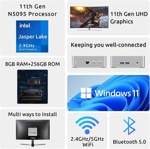 جهاز كمبيوتر صغير Bmax الجيل 11th 4-Core N5095 8GB RAM/256GB SSD 4K شاشة مزدوجة غطاء دفع وسحب WiFi5/Dual HDMI/4 USB 3.0/BT4.2/TF بطاقة Micro Pc in Kuwait