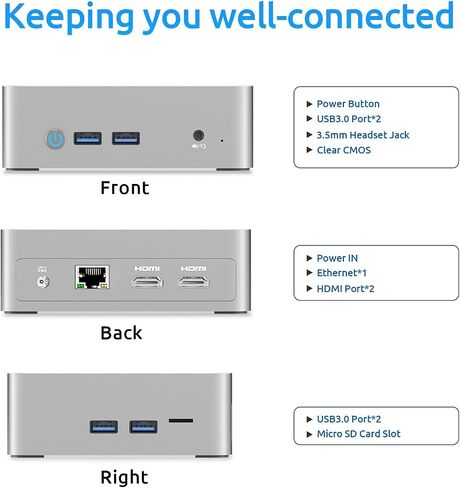 جهاز كمبيوتر صغير Bmax الجيل 11th 4-Core N5095 8GB RAM/256GB SSD 4K شاشة مزدوجة غطاء دفع وسحب WiFi5/Dual HDMI/4 USB 3.0/BT4.2/TF بطاقة Micro Pc in Kuwait