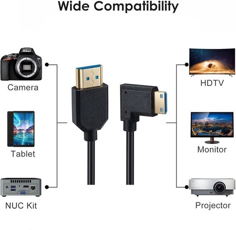 Halokny Mini HDMI 8K Cable, 1Ft/30cm Super Slim Mini HDMI Male to Mini HDMI Male 90 Degree Down Angle 8K Ultra High Speed Adapter Cable (Mini HDMI to Mini HDMI Down) in Saudi Arabia