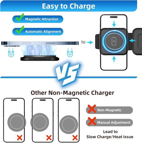 COSOOS 3in1 Magnetic Wireless Charger for iPhone 15 Pro Max, 15 Pro, 15,14,13,12, iWatch, Airpods Pro, Foldable Travel Wireless Charging Station for Apple Devices, Carry Case & Fast Adapter Included in Saudi Arabia