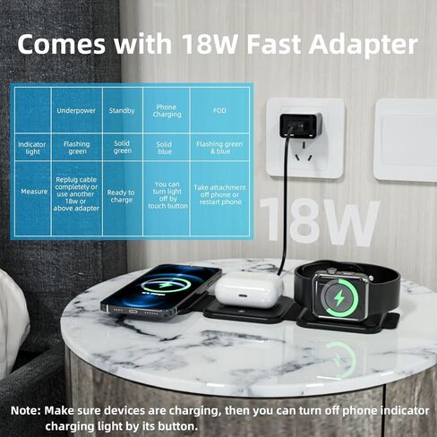COSOOS 3in1 Magnetic Wireless Charger for iPhone 15 Pro Max, 15 Pro, 15,14,13,12, iWatch, Airpods Pro, Foldable Travel Wireless Charging Station for Apple Devices, Carry Case & Fast Adapter Included in Saudi Arabia