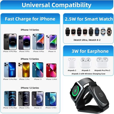 COSOOS 3in1 Magnetic Wireless Charger for iPhone 15 Pro Max, 15 Pro, 15,14,13,12, iWatch, Airpods Pro, Foldable Travel Wireless Charging Station for Apple Devices, Carry Case & Fast Adapter Included in Saudi Arabia