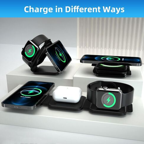 COSOOS 3in1 Magnetic Wireless Charger for iPhone 15 Pro Max, 15 Pro, 15,14,13,12, iWatch, Airpods Pro, Foldable Travel Wireless Charging Station for Apple Devices, Carry Case & Fast Adapter Included in Saudi Arabia