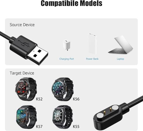 كابل شحن للساعة الذكية بمسافة مركزية 4.0 مم، جهد مقدر 5 فولت، وتيار مقدر 1 أمبير، مصمم للاستخدام مع K281/I32، K282/I39H in Kuwait