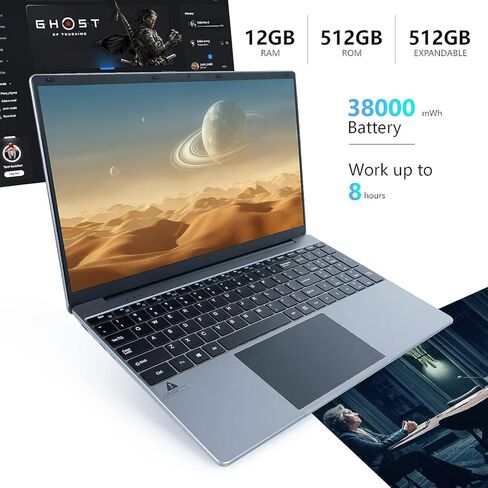 15.6“ Laptop Computer, 12GB RAM, 512 GB SSD, N5095 Quad-Core Processors,1920x1200 Display, Mini-HDMI, 2MP Webcam, Laptop for School, Business. in Kuwait