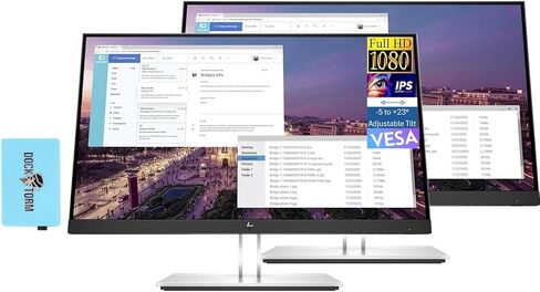 حزمة شاشة HP E23 G4 9VF96AA#ABA مع Docztorm Dock، شاشة 23 بوصة FHD IPS (1920x1080) 60 هرتز، 1 DP، HDMI، حامل VESA (100x100 مم)، مثالية للمنزل والأعمال، أسود/فضي (أحدث طراز 2024) (2 علية) in Saudi Arabia