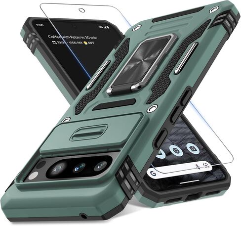 DEERLAMN Case for Google Pixel 10/10 Pro with Slide Camera Cover+Screen Protector(1 Pack), Rotated Ring Kickstand Military Grade Shockproof Protective Cover-Black in Kuwait