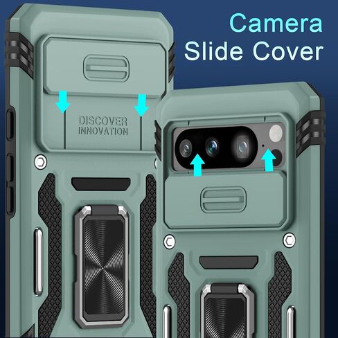 DEERLAMN Case for Google Pixel 10/10 Pro with Slide Camera Cover+Screen Protector(1 Pack), Rotated Ring Kickstand Military Grade Shockproof Protective Cover-Black in Kuwait