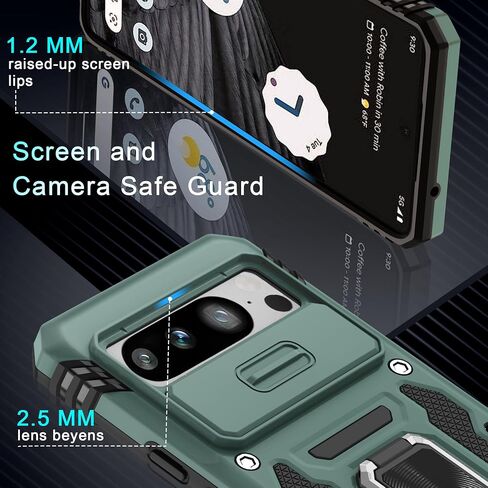 DEERLAMN Case for Google Pixel 10/10 Pro with Slide Camera Cover+Screen Protector(1 Pack), Rotated Ring Kickstand Military Grade Shockproof Protective Cover-Black in Kuwait