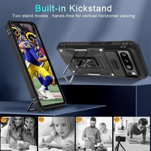 DEERLAMN Case for Google Pixel 10/10 Pro with Slide Camera Cover+Screen Protector(1 Pack), Rotated Ring Kickstand Military Grade Shockproof Protective Cover-Black in Kuwait