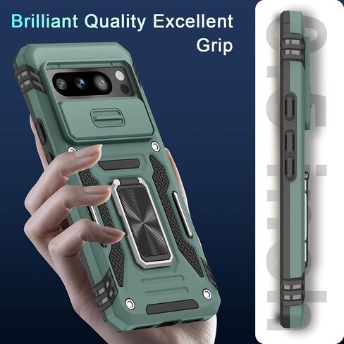 DEERLAMN Case for Google Pixel 10/10 Pro with Slide Camera Cover+Screen Protector(1 Pack), Rotated Ring Kickstand Military Grade Shockproof Protective Cover-Black in Kuwait