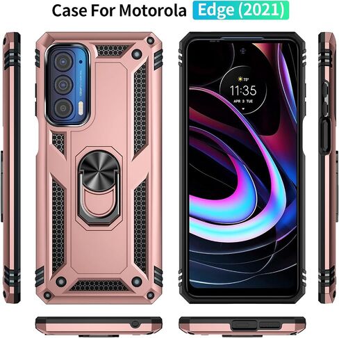 حافظة Moto Edge 2021، حافظة Moto Edge 5G UW مع واقي شاشة، [درجة عسكرية] تم اختبار سقوطها بطول 16 قدم، حافظة واقية بمسند مغناطيسي لهاتف Motorola Edge 2021، أزرق in Kuwait