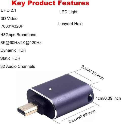2 Pack8K UHD Micro HDMI Adapter, 48Gbps 3D Micro HDMI 2.1 Version Converter, Down Angle Micro HDMI 2.1 Male to HDMI 2.1 Female Extension Adapter Extender Connector Coupler Support 8K@60Hz in Kuwait